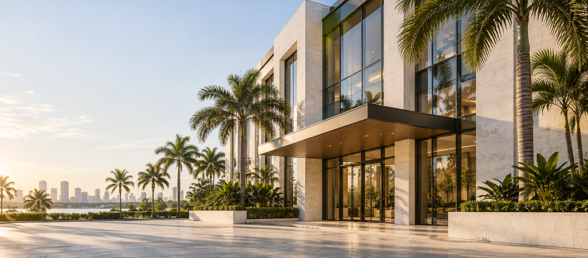 Modern South Florida property with tropical landscaping